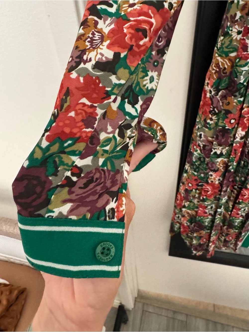 Brooks Brothers Green Floral Pleated Long-Sleeve Shirt Dress - Picture 5 of 6